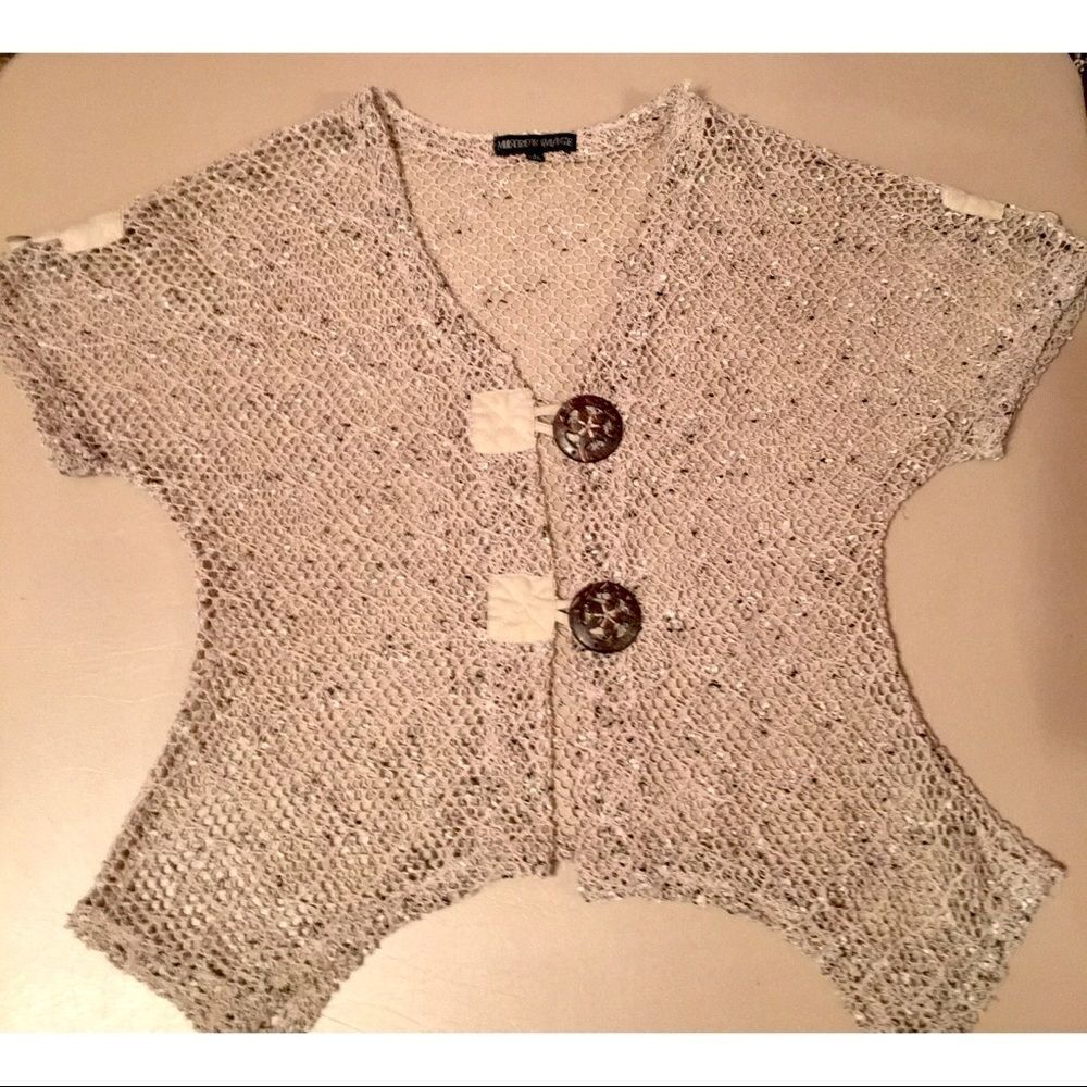 Mirror Image Open Knit Crochet Bold Button Cardi - Picture 8 of 9